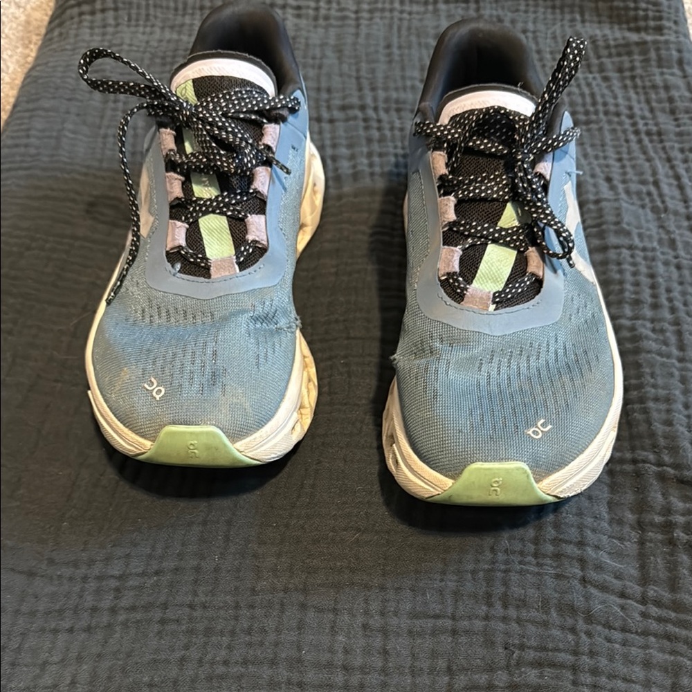 On Running Blue and Green Sneakers with Mesh Upper